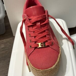 Michael Kors Red Canvas Sneakers with Gold Details